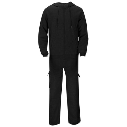 Track Suit Mens Full Zip Hooded Sweatshirt Sets Matching Wide Leg Cargo Pants 2 Piece Outfit Black,Xxl
